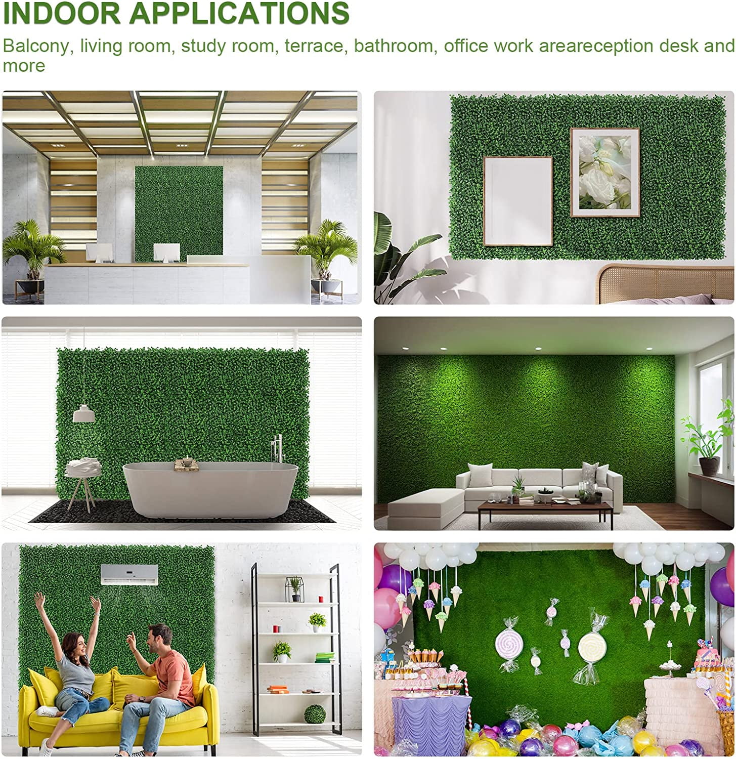 Oumilen 4-Layer Grass Wall Panels, 20"x 20"(10pcs) Artificial Green Wall Panel Backdrop Plastic Greenery Wall with 100 Zip Ties