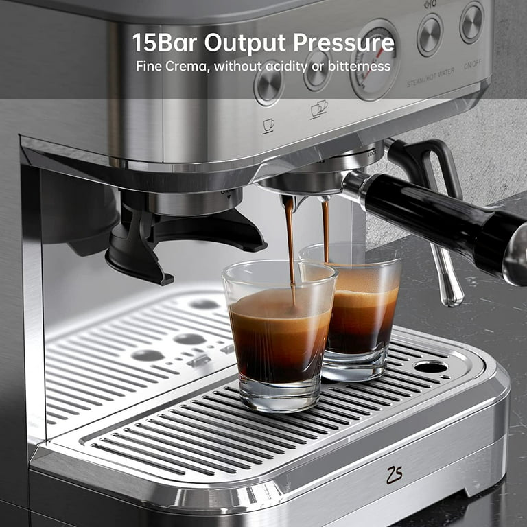 Semi-Automatic Espresso Machine with Grinder and Milk Frother/Steam Wand -  15 Bar Professional All-in-One Coffee Maker with Italian Pump, 2.5L Water  Tank, Stainless Steel