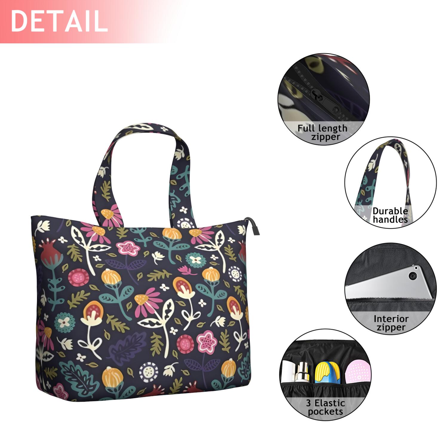 Pioneer Flower Floral Print Pattern Travel Tote Bags for Women Carry On,Large Weekender Bags for Women Travel,Multi Functional Duffle Bag for Work,Shopping,Sports