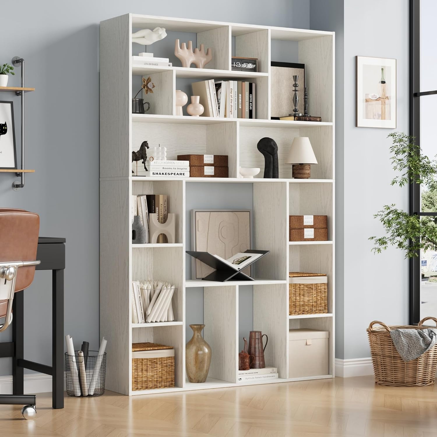 BOSHIRO 6 Tier Bookshelf, 71 in Tall Bookshelf with 16 Open Display Shelves, Large Bookcase for Office Living Room, White