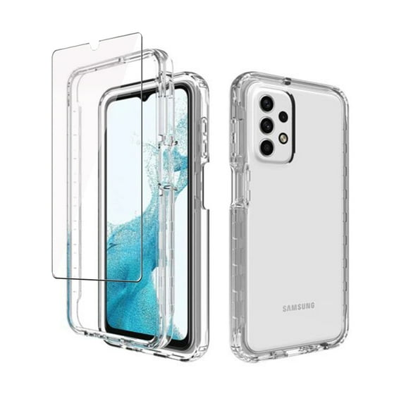 Xhy Samsung Galaxy A23 5G Case with Screen Protector 2 in 1 Reinforced Bumper Protection Anti Scratch Transparent Shockproof Durable Non-Yellowing Crystal Clear Case for Galaxy A23 5G Phone