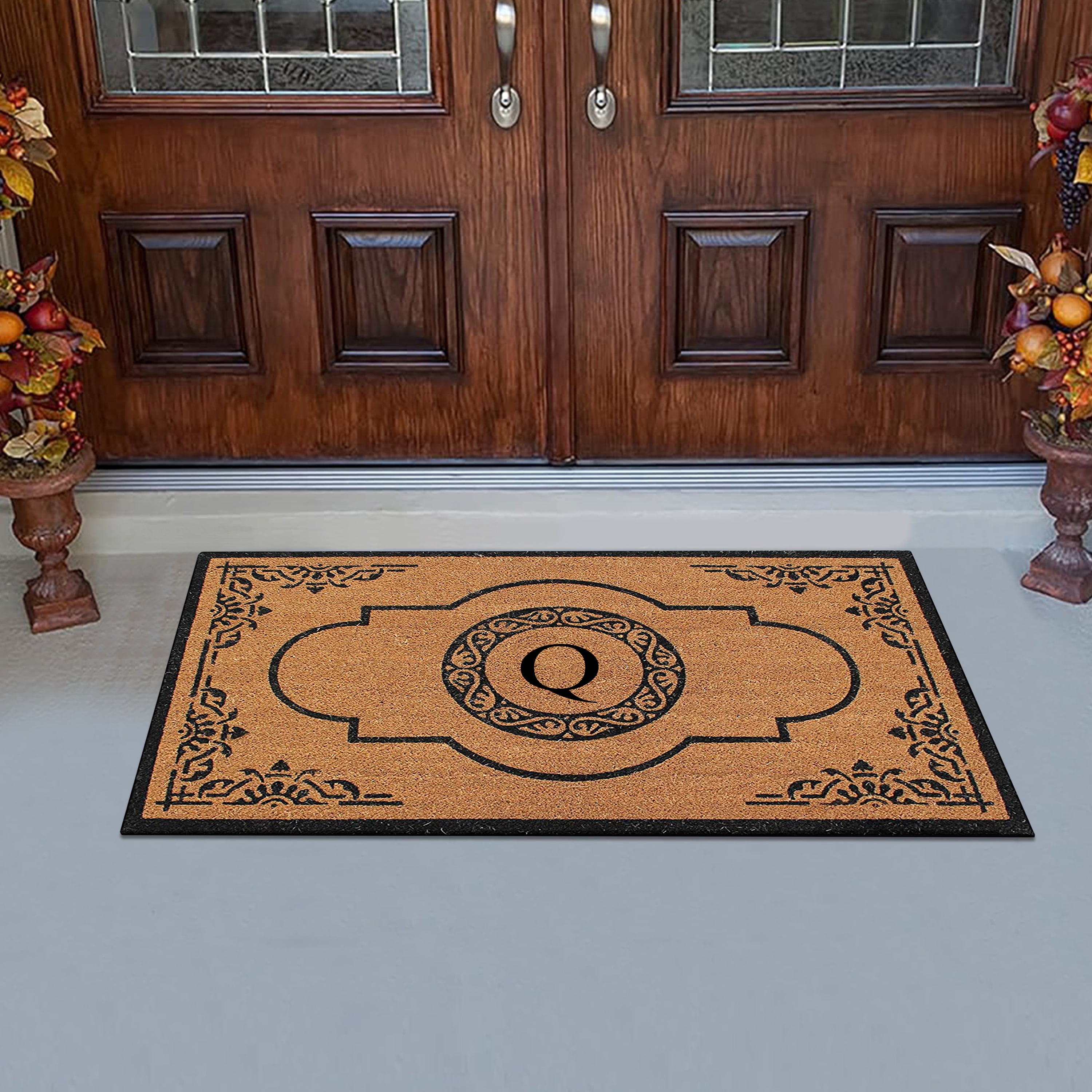 A1HC Abrilina Natural Coir Monogrammed Door Mat, PVC Backing, Durable Anti-Shed Heavy Duty Doormat for Outdoor Front Porch Entrymat - 30"x48"