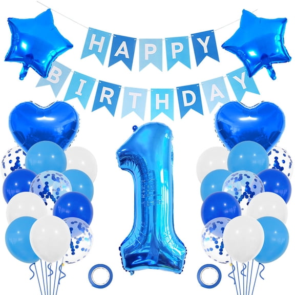 Blue Set Party Decorations Set- Boys or Girls Happy Birthday Banner, Balloons Supplies