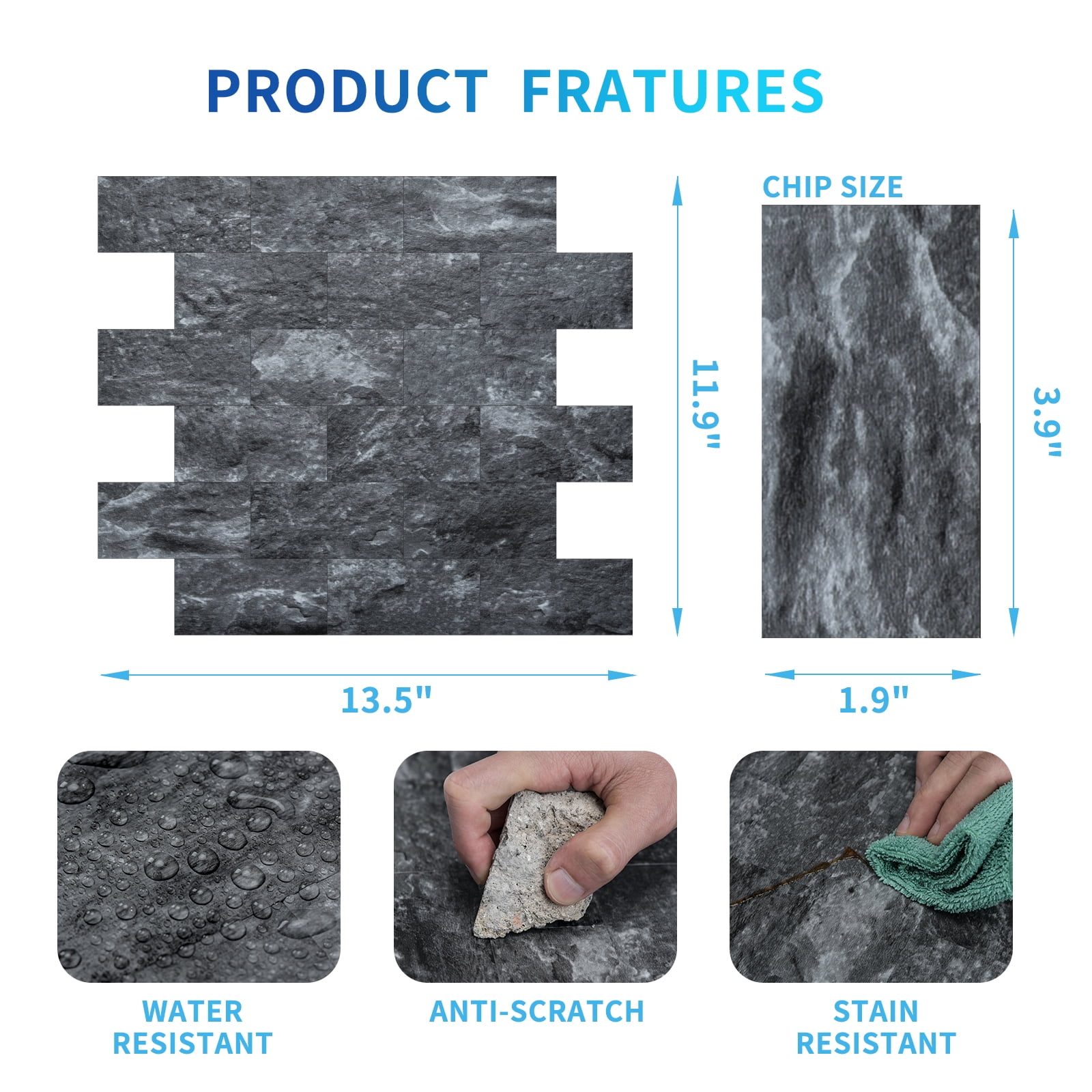 Art3d Dark-Granite PVC Peel and Stick Backsplash Tiles for Kitchen 10 Pack