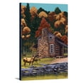 thumbnail image 1 of Deer Family & Cabin - Lantern Press Poster (12x18 Gallery Wrapped Stretched Canvas), 1 of 1
