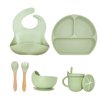 NAZIRABABY 8 Piece Baby Feeding Set Suction - Silicone Suction Bowls, Divided Plates, Straw Sippy Cup - Toddler Self Feeding Eating Utensils Set with Bibs, Spoons, Fork (Magic Mint)