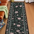 thumbnail image 4 of Dark Green Pink Peony Bordered Hallway Runner Rug, 60x18 Inches Vintage Botanical Long Floor Mat, Non-Slip Washable Cottagecore Art Rug for Entryway Kitchen, 4 of 9