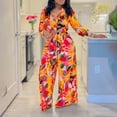 thumbnail image 2 of AURA Womens Two Piece Outfit Tie Front Lapel Long Sleeve Shirt Wide Leg Pants Set, 2 of 10
