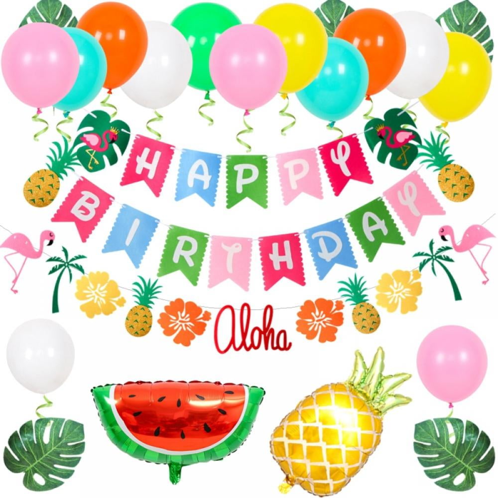Summer Party Hawaiian Party Decoration Set Pineapple Flamingo Banner Flamingo Colorful Party Balloons for Birthday Decor