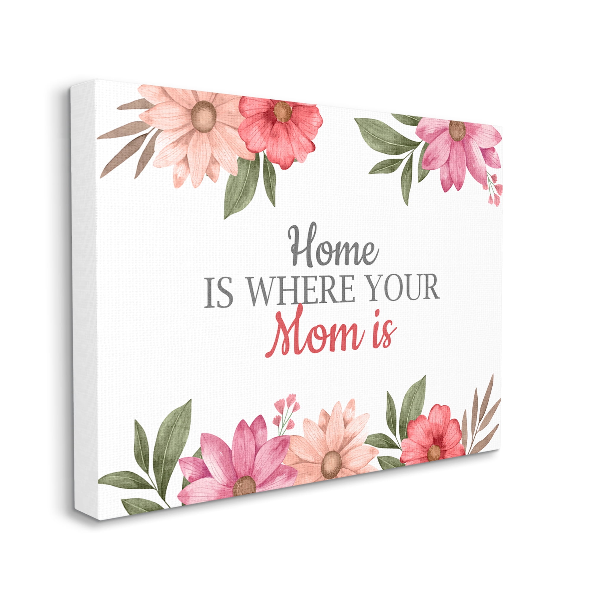Stupell Industries Floral Where Mom Is Botanical & Floral Painting Gallery Wrapped Canvas Print Wall Art, 20 x 16