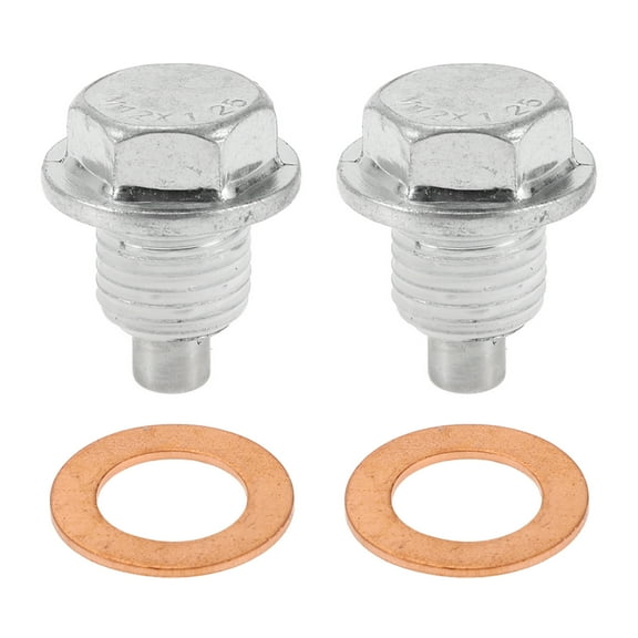 Unique Bargains Universal Oil Drain Plug Anti Leakage Oil Pan Drain Bolt Screw Thread Repair Aluminum Copper 2 Set with Gasket Silver Tone White Magnetic M12x1.25