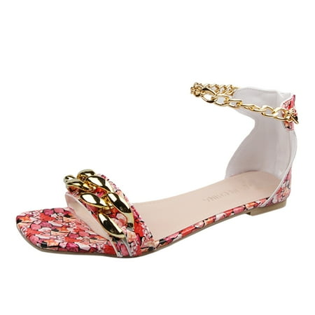 

Womens Slippers Leisure Roman Style Women S Flowers Print Summer Non Slip Zipper Flat Beach Open Toe Breathable Sandals Shoes