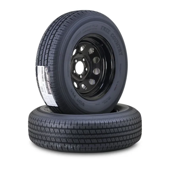 Free Country Trailer Tire Wheel Assembly ST205/75R14 8-Ply D 105N 5 Lug on 4.5" PCD Black Mod Rim ,SET 2