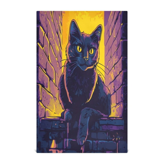 WOBOGO Purple Dusk Cat Pattern Kitchen Towel 1 Piece Large Cotton Dishcloth Premium Absorbency Set with Hanging Loop