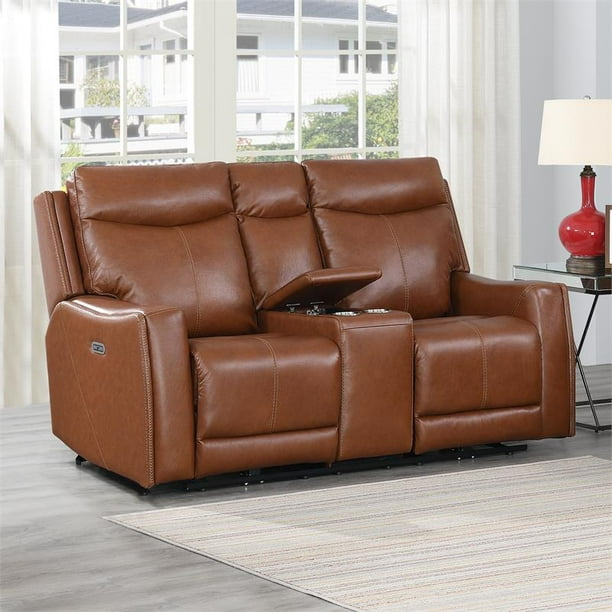 Natalia Caramel Leather Power Loveseat Console Recliner Com Natalia Caramel Leather Power Loveseat, Natali Top Grain Italian Leather Sofa