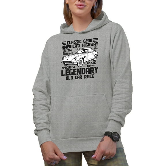 Classic Gear, America's Highway, Legendary Old Car Race, Car Lover & Enthusiast, Heather Grey Pullover Hoodie, Small