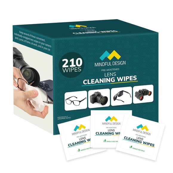 Toallitas limpiadoras de lentes Mindful Design, 210 unidades, envueltas individualmente