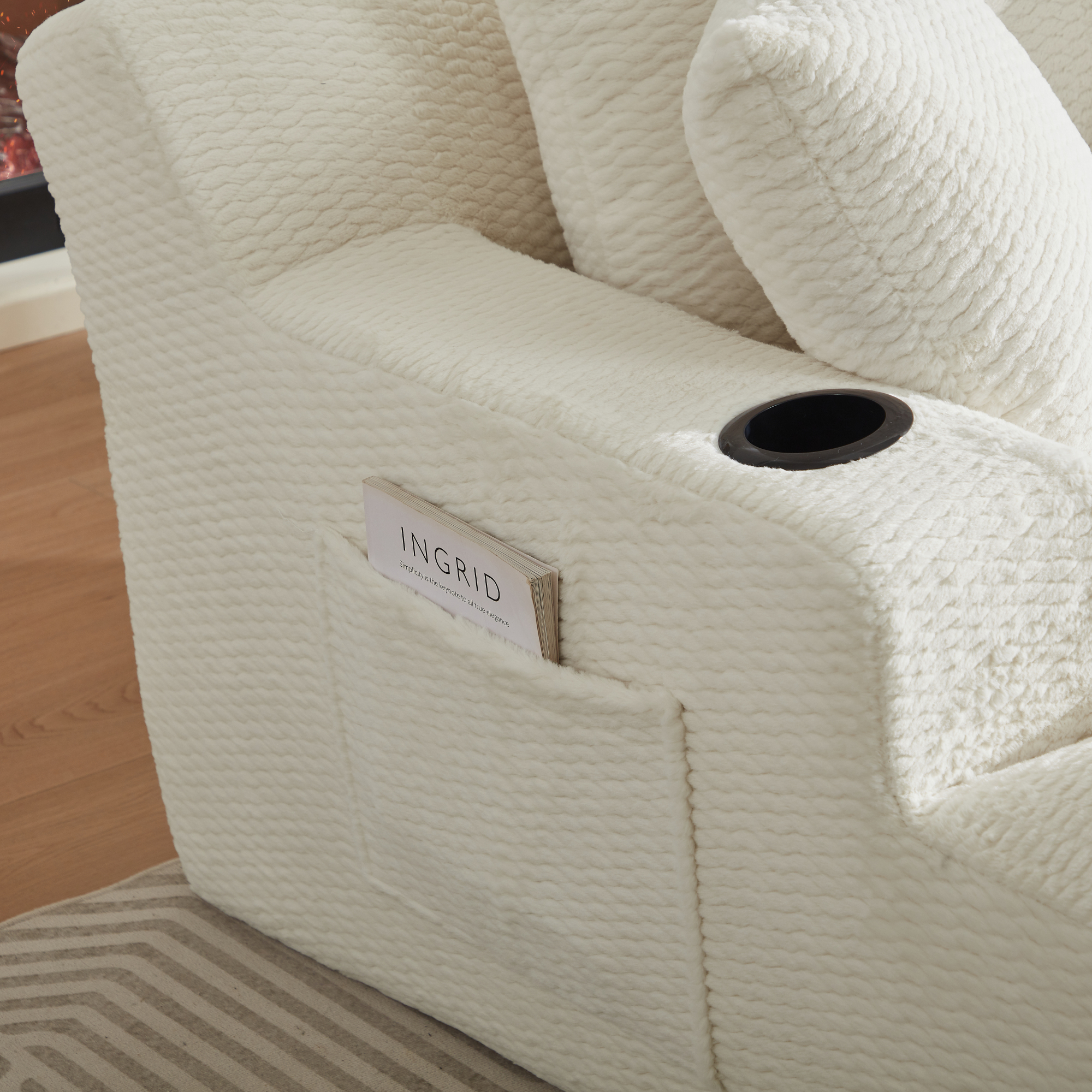 Leumius Oversized Chaise Lounge Chair Indoor,Upholstered Sofa Bed with Pillows and Cupholders,No Assembly Required,Cream