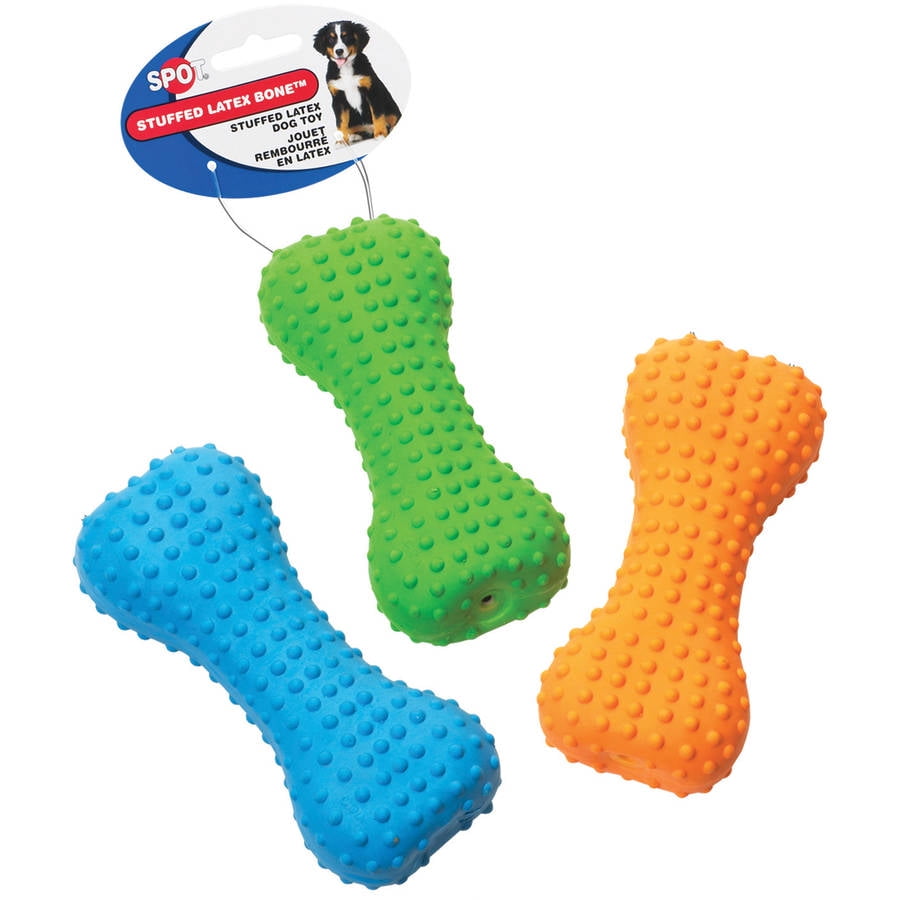 03070 6" Stuffed Latex Bone Dog Toy, Assorted Colors