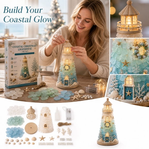 Beginner-Friendly DIY Lighted Sea Glass-Style Lighthouse Kit Collection,Adults Craft Kit, Handmade home decor