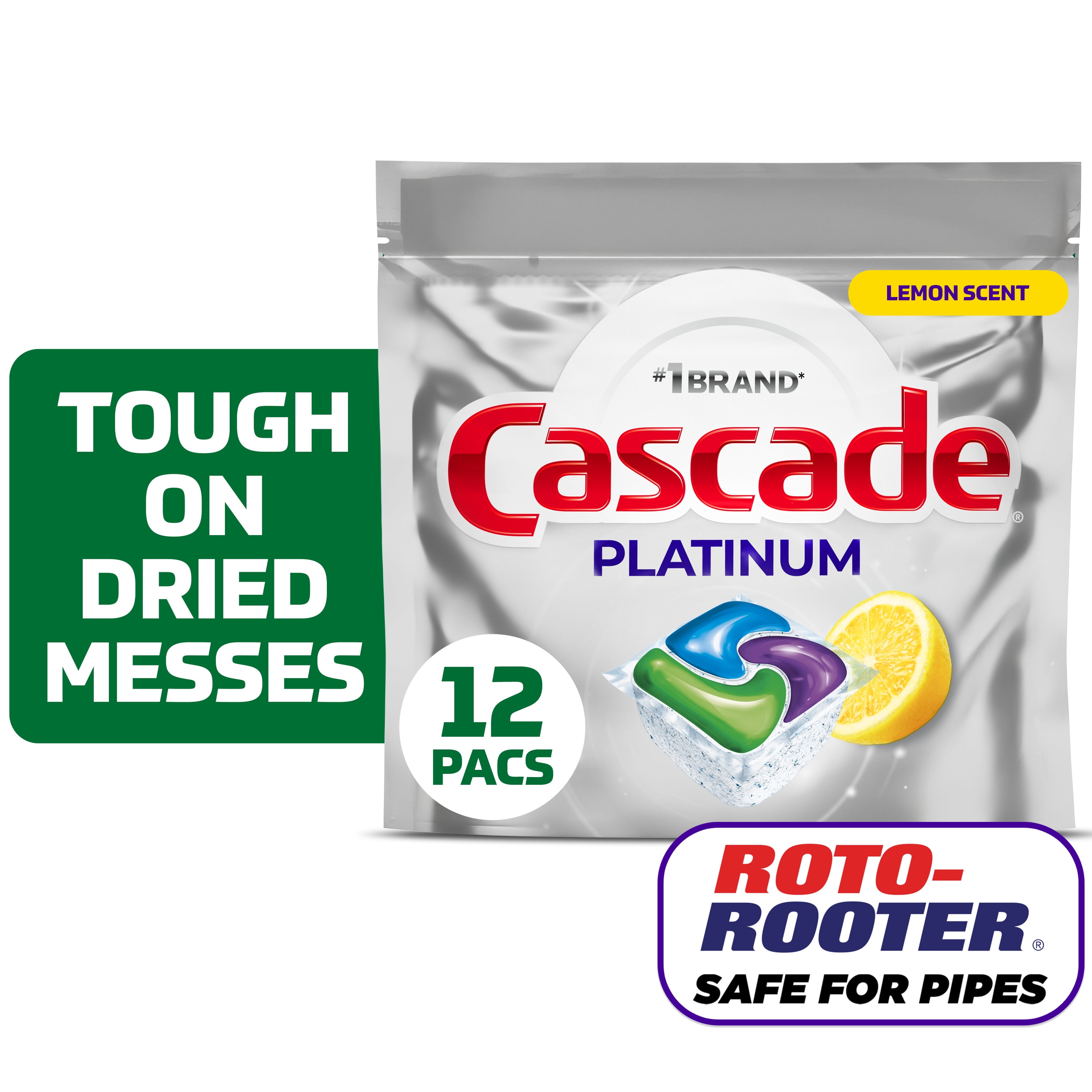 (4 pack) Cascade Platinum Dishwasher Pods, Dishwasher Detergent, Dish Detergent Soap, Lemon, 12 Count
