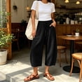 thumbnail image 5 of Josdec Women's Plus Size Casual Cropped Pants Wide Leg Barrel Elastic Drawstring High Waist Capri Trousers with Pockets for Summer Spring Fall, 5 of 9