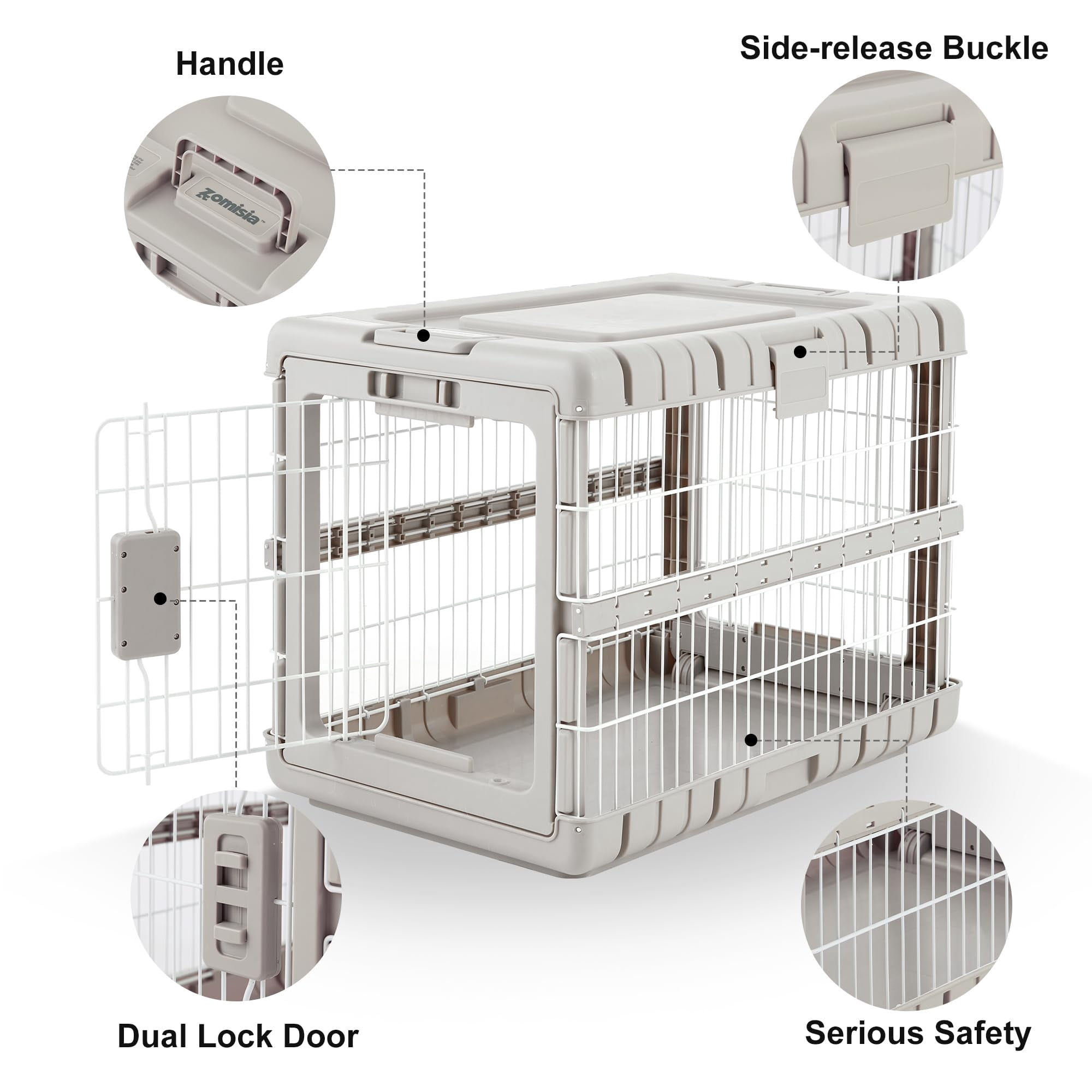 Collapsible Dog Crate For Dogs - 28" L Heavy Duty Kennel No Tools Required With 4 Sides Steel Foldable Cage Indoor Furniture  Portable Carrier 2 Smooth Wheels Beige
