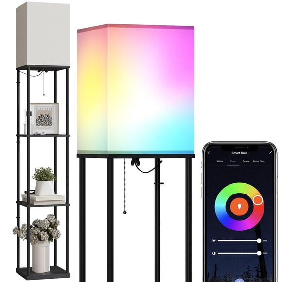 Lámpara de pie SUNMORY con estantes de 4 niveles y bombilla inteligente RGB