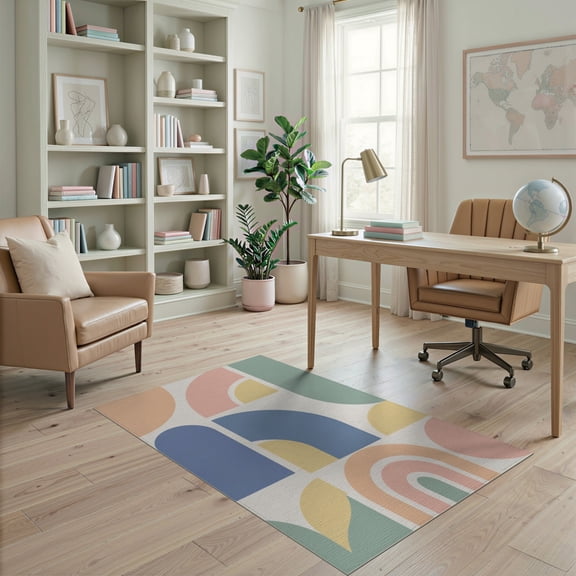 ODIKA 4'x6' Pastel Multicolor Retro Gradient Arch Washable Area Rug Mid Century Modern Aesthetic Pattern Stain Resistant, Low Pile, Easy Care for Dorm Room, Small Living