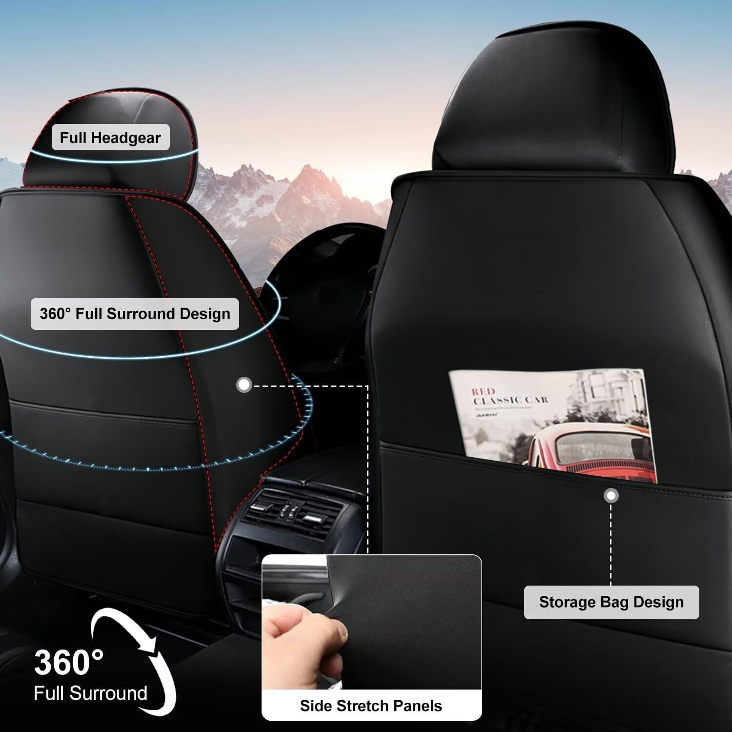 IKABEVEM Seat Covers Custom Fit for Ford F150 2009-2024 2025 - F250/F350/F450 2017-2024 Perforated Leather Truck 5 Seat Covers Full Set (Black&Grey)