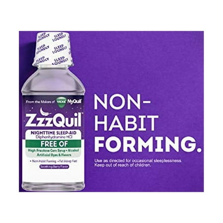 ZzzQuil Nighttime Sleep Aid, Alcohol Free Soothing Mango Berry Liquid, 6 Fl Oz
