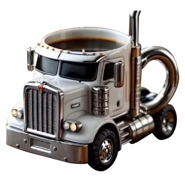 Taza de café, taza de café hecha a mano con forma de camión, taza de café de 11 onzas con forma de semirremolque, regalo único para los amantes del café y los camiones, color blanco