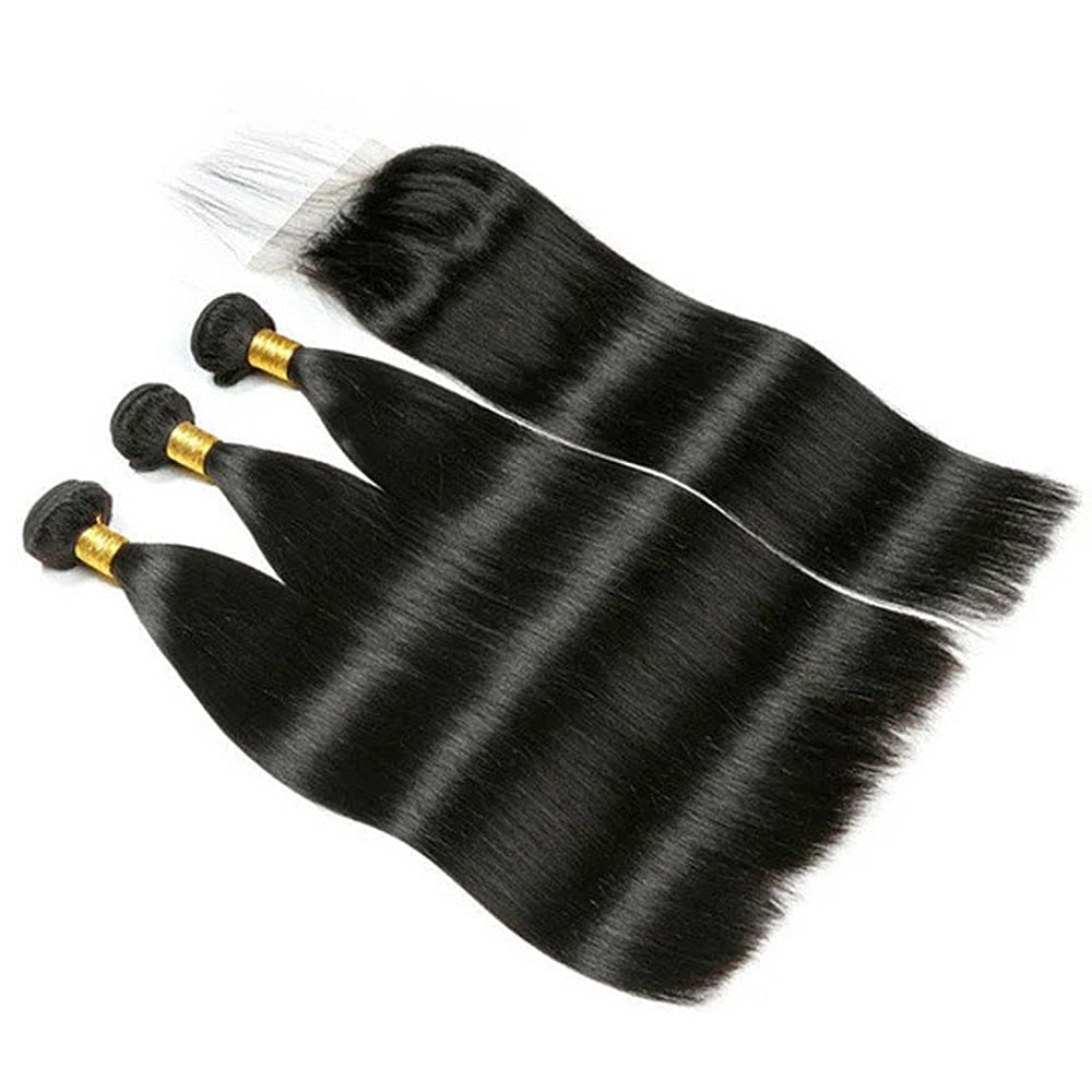 4x4 Lace Closure Straight, Brazilian Virgin Human Hair 3 Bundles (08 10 12)