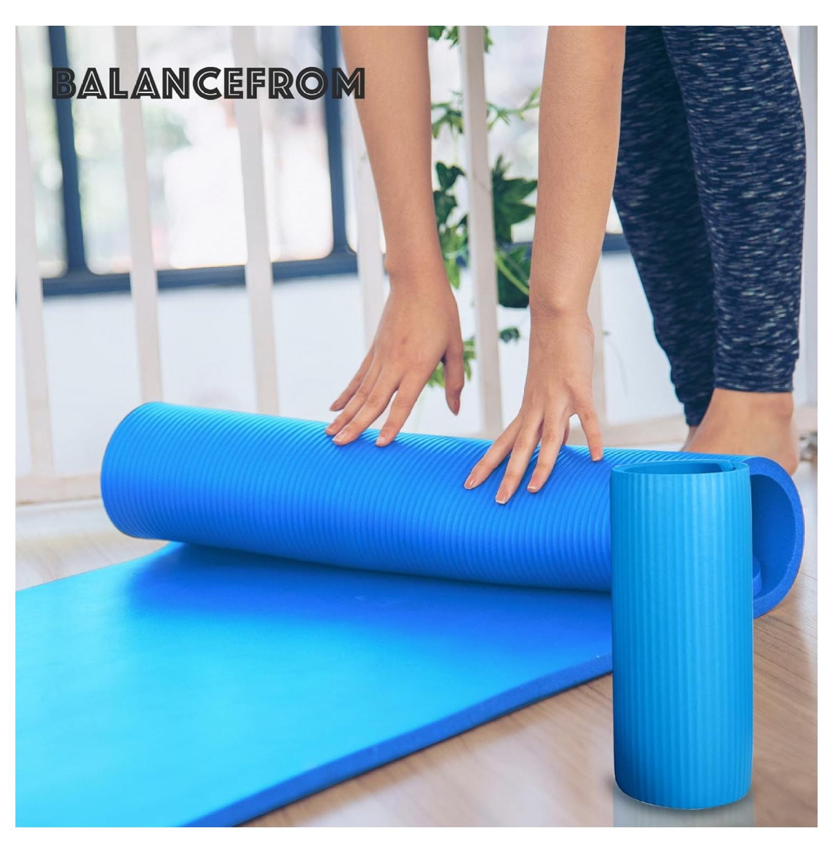 Yoga Mat with Knee Pad & Blocks - 71x24 Inch Extra Thick Non-Slip Mat for Home Gym & Studio - 1 Inch Foam, Anti-Tear, Includes Strap & Cushion