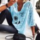 thumbnail image 4 of Blusa de siete mangas con escote en U y costuras con estampado de encaje europeo y americano de Loose desire, 4 of 5