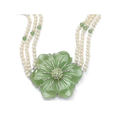 Jade Silver Necklace - 1.20 TCW Jade and Cultured Freshwater Pearl Necklace in .925 Sterling Silver