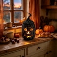 thumbnail image 4 of Halloween Pumpkin Decorations Indoor Black Woven Jack O Lantern Storage Basket with Lid Hollow Pumpkin Tabletop Ornament Rustic Spooky Centerpiece for Mantel Tiered Tray Farmhouse Home Decor, 4 of 9
