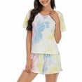 thumbnail image 4 of Ladies Short Sleeve Cotton Pyjama Set Womens Tie Dye Print Nightwear PJ Set Girls Shorts Lounge Cotton Elasticated Waist Size Spring Summer Beach, 4 of 8