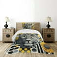 thumbnail image 4 of Ambesonne Leopard Quilted Bedspread Set 2 Pcs, Mid Century Modern Wild Cat, Twin Size, Charcoal Grey and Mustard, 4 of 5