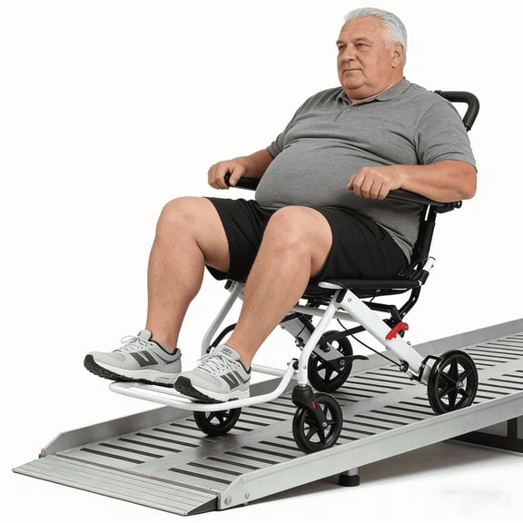 Heavy Duty Foldable Wheelchair 265lbs Capacity, Lightweight Aluminum Alloy Transport Chair for Adults Seniors, 17.7" Wide Seat with Handbrake Lever & PU Wheels for Travel