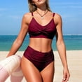 thumbnail image 2 of Women High Waisted Bathing Suit - Ruched Front Bikini Sets Standard Straps Padded Bras Two Piece Swimsuits Beach Vacation, 2 of 5