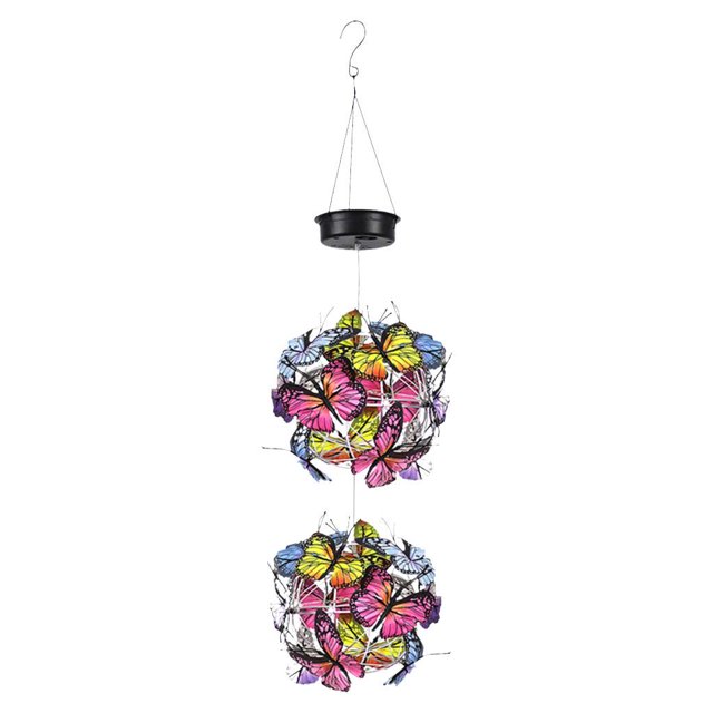 jinwen Metal Solar Lights Outdoor Butterfly Lights Waterproof Changing Color for Home Pathway Decor Double Ball