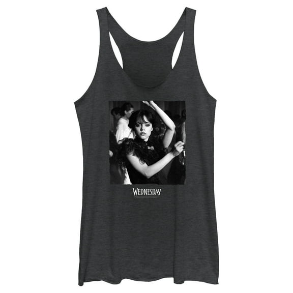 Women's Wednesday Black and White Dance Scene  Racerback Tank Top Black Heather Small