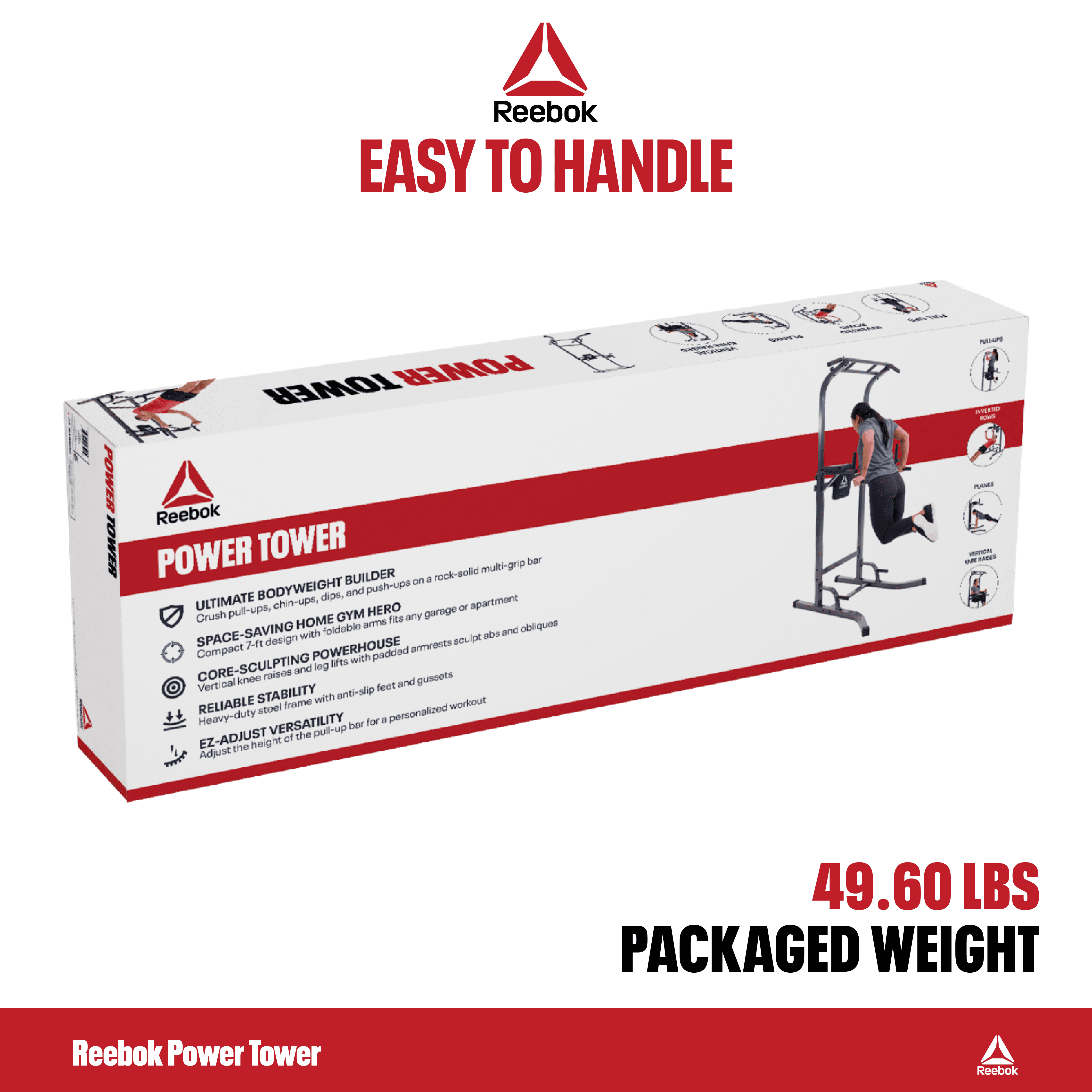 Reebok Power Tower – Home Gym for Pull-Ups, Dips & Core, 330 lb Capacity Heavy-Duty Steel