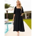 thumbnail image 2 of DARING DIVA Puff Half Sleeve Square Neck Smocked Flowy Maxi Dress L Black, 2 of 7