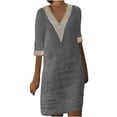 thumbnail image 1 of Cameland Robe d'Été Décontractée pour Femmes, Col en V, Couleur Unie, Manches Courtes, 1 of 5