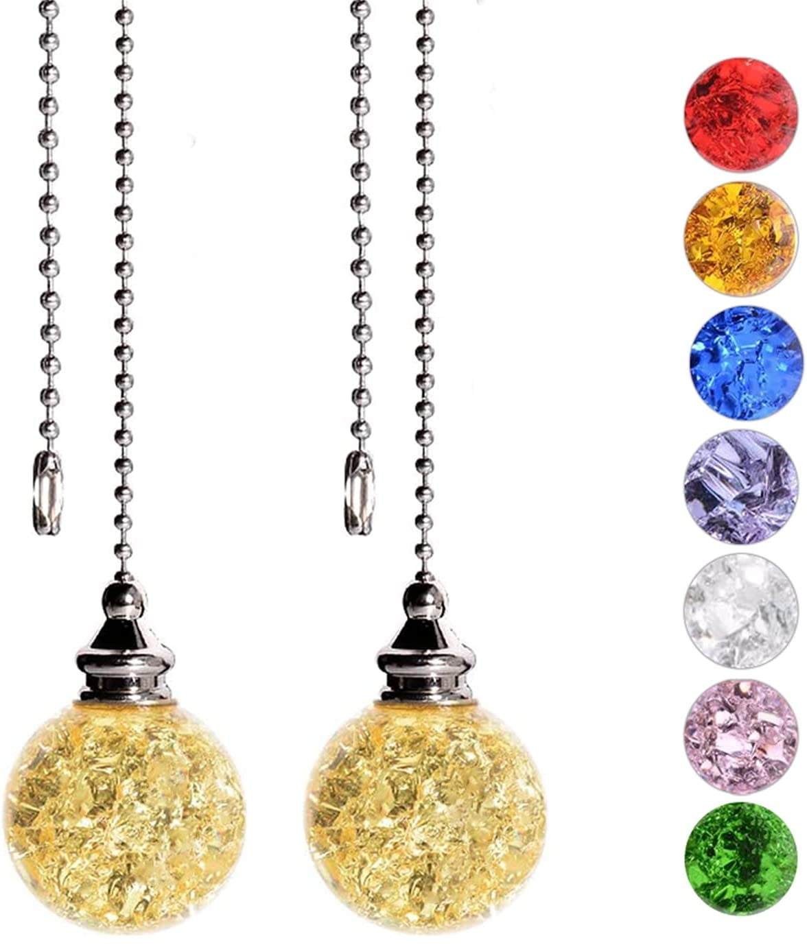 2Pc Crystal Glass Ceiling Fan Pull Ball Chain Extension Cord Pendant Light Decor 