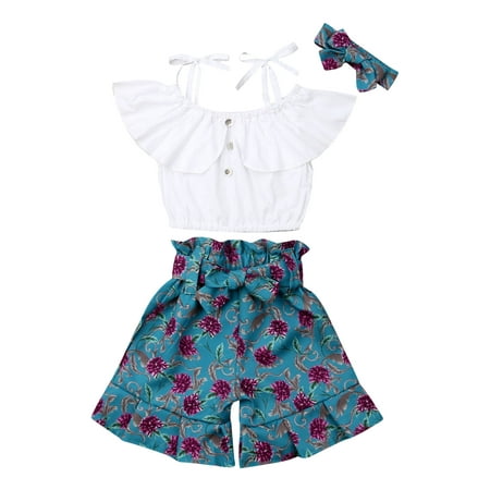 

Nokpsedcb 3PCS Toddler Kids Baby Girls Clothes Off-Shoulder Vest Tops Floral Shorts Pants Outfits White 2-3 Years