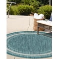 thumbnail image 2 of Unique Loom Outdoor Border Collection Area Rug - Soft Border (13' 1" Round Teal/Ivory), 2 of 11
