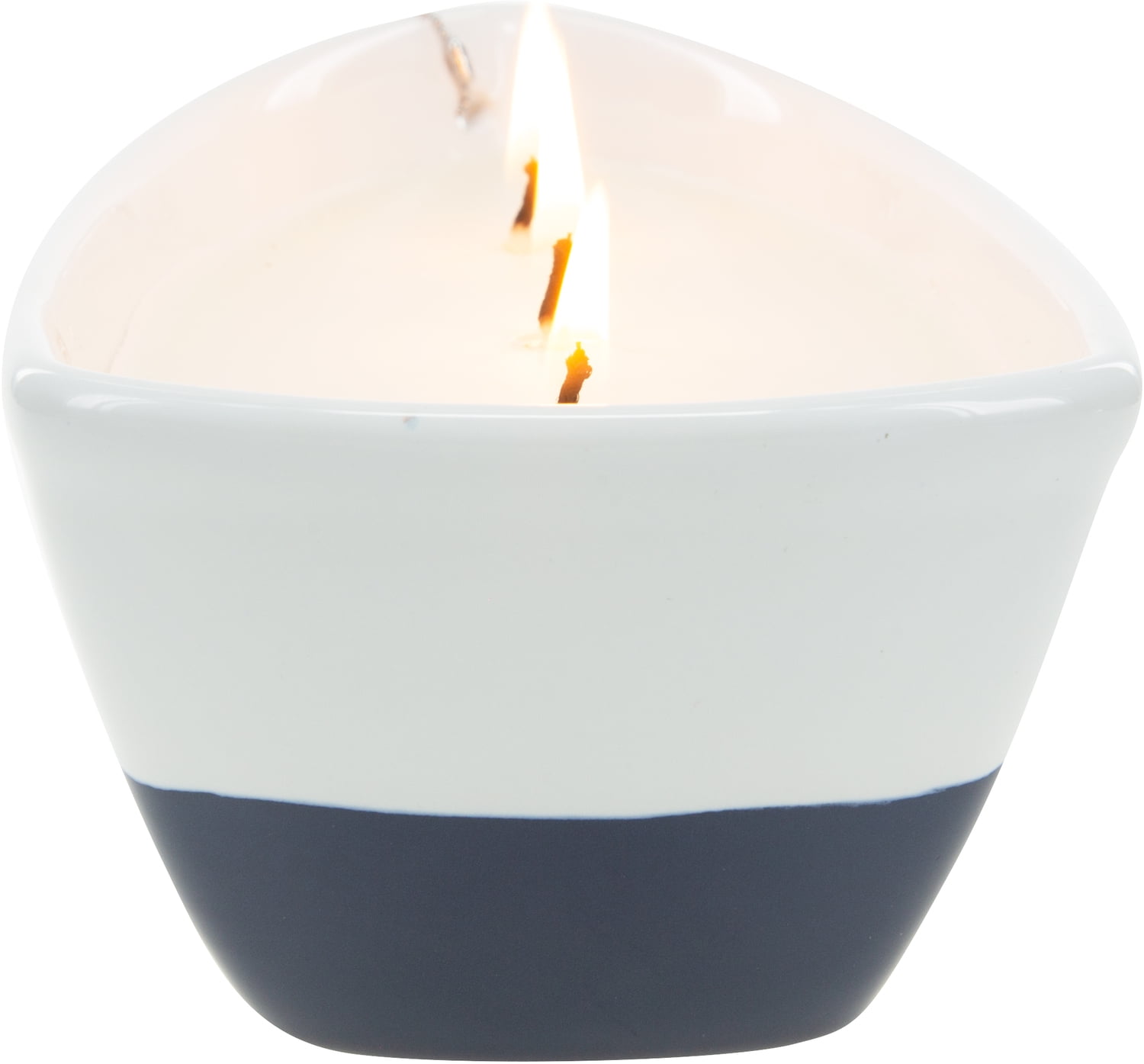 Pavilion Gift Company Triple Wick Candle in Ceramic Boat Dish, 10 Oz, 4"W x 2.75"H, Blue
